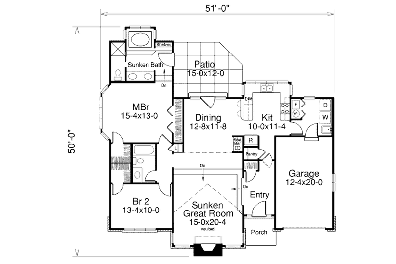 Home Plan - Floor Plan - Main Floor for Modern House Plan #57-348 - 2 bed, 2 bath