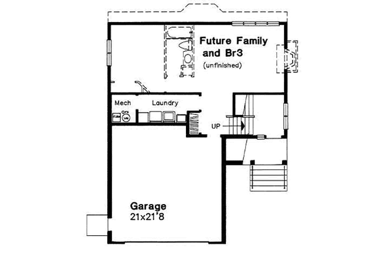 Floor Plan - Lower Floor for Traditional House Plan #50-153 - 2 bed, 2 bath