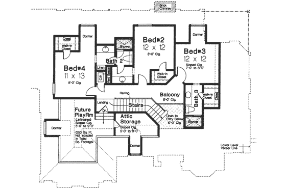Floor Plan - Upper Floor for European House Plan #310-323 - 4 bed, 3.5 bath