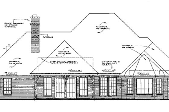 Exterior - Rear Elevation for European House Plan #310-551 - 4 bed, 3 bath