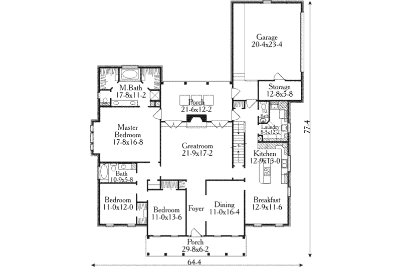 Dream House Plan - Floor Plan - Main Floor for European House Plan #406-155 - 3 bed, 2.5 bath