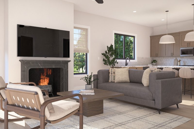 House Blueprint - Interior - Family Room 4 for Farmhouse House Plan #455-770 - 4 bed, 4.5 bath