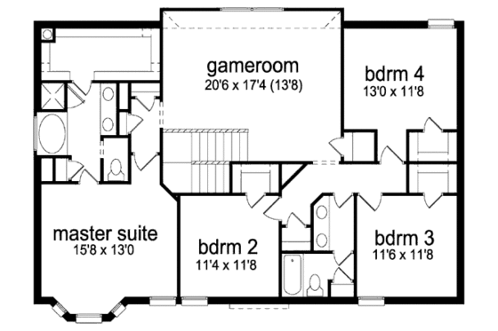 Floor Plan - Upper Floor for European House Plan #84-319 - 4 bed, 2.5 bath