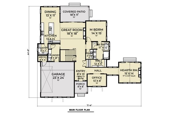 Floor Plan - Main Floor for Farmhouse House Plan #1070-144 - 3 bed, 2.5 bath