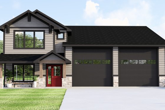 Exterior - Front Elevation 3 for Craftsman House Plan #1064-409 - 2 bed, 1.5 bath