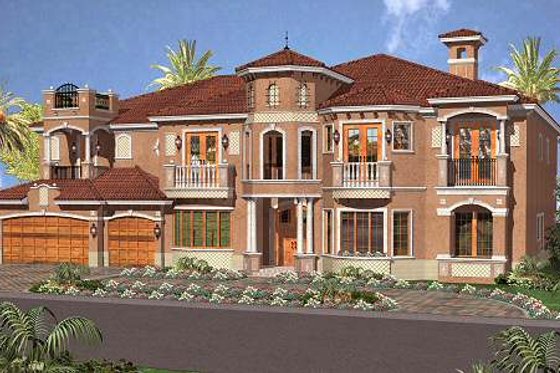 Exterior - Front Elevation for Mediterranean House Plan #420-190 - 7 bed, 8.5 bath