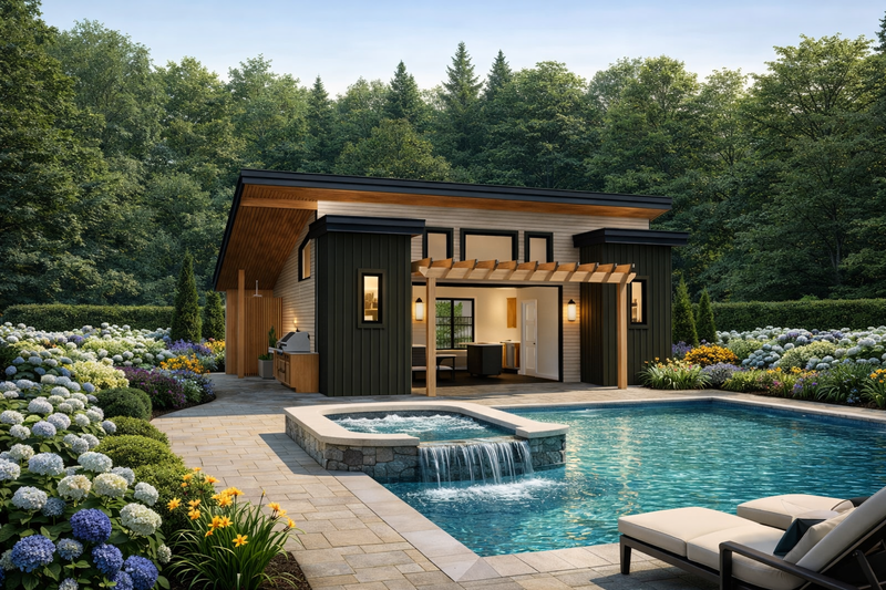 Exterior - Front Elevation 2 for Modern House Plan #1111-32, 1 bath