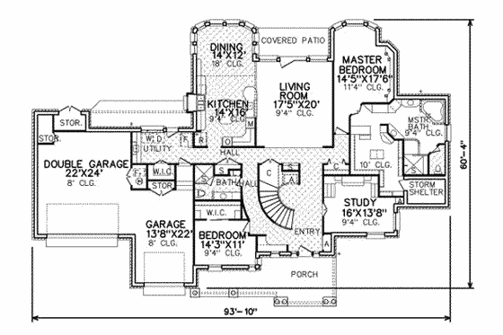 Floor Plan - Main Floor for Southern House Plan #65-360 - 3 bed, 3 bath