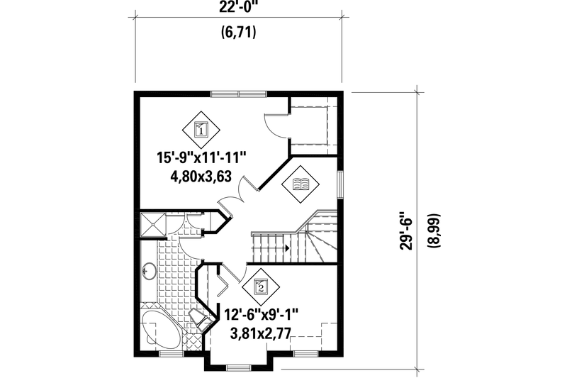House Blueprint - Floor Plan - Upper Floor for European House Plan #25-4721 - 2 bed, 1 bath