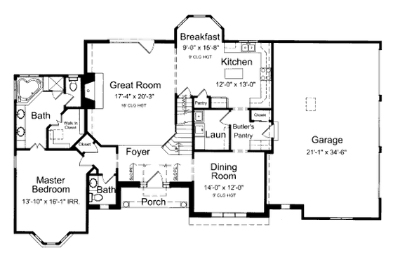 Floor Plan - Main Floor for Traditional House Plan #46-427 - 3 bed, 2.5 bath