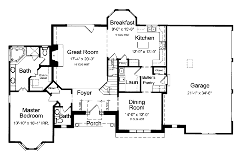 Architectural House Design - Floor Plan - Main Floor for Traditional House Plan #46-427 - 3 bed, 2.5 bath