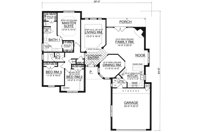 House Blueprint - Floor Plan - Main Floor for Traditional House Plan #40-188 - 3 bed, 2 bath