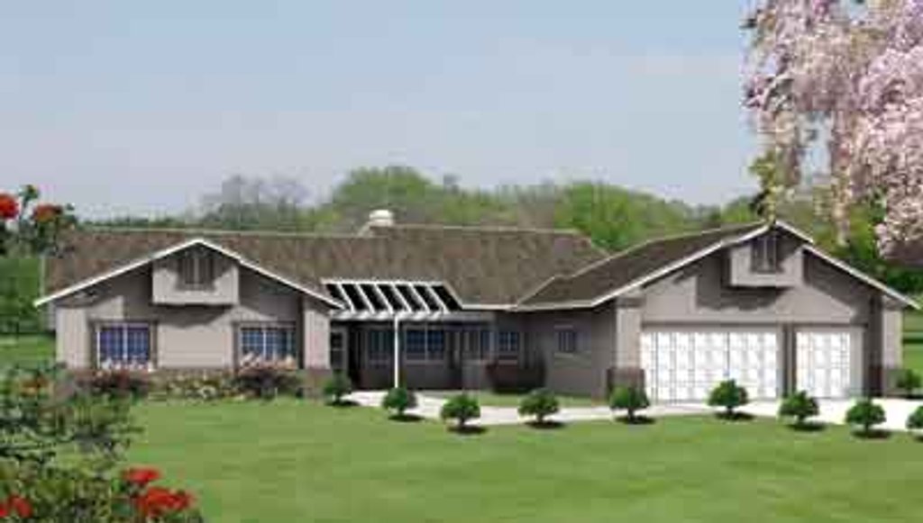 Exterior - Front Elevation 2 for Mediterranean House Plan #1-500 - 3 bed, 3 bath