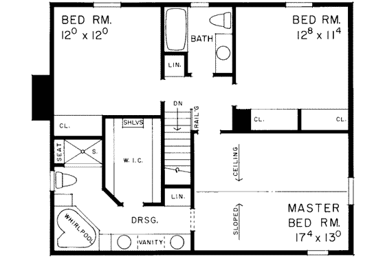 Floor Plan - Upper Floor for Traditional House Plan #72-466 - 3 bed, 2.5 bath