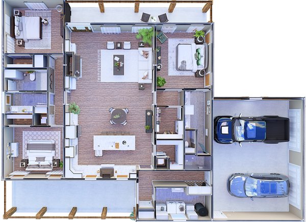 House Blueprint - Floor Plan - Main Floor 1 for Farmhouse House Plan #44-311 - 3 bed, 2 bath