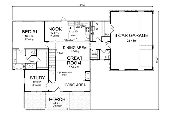 Floor Plan - Main Floor for Traditional House Plan #513-2171 - 4 bed, 3.5 bath