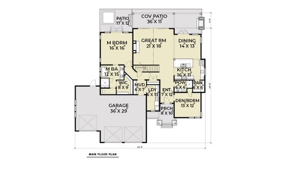 Floor Plan - Main Floor for Craftsman House Plan #1070-101 - 4 bed, 3 bath
