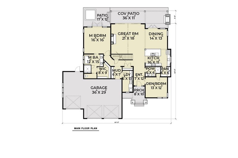 Architectural House Design - Floor Plan - Main Floor for Craftsman House Plan #1070-101 - 4 bed, 3 bath