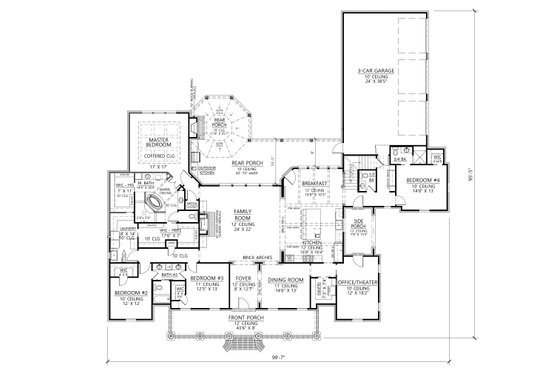 Floor Plan - Main Floor for Southern House Plan #1074-12 - 4 bed, 4 bath