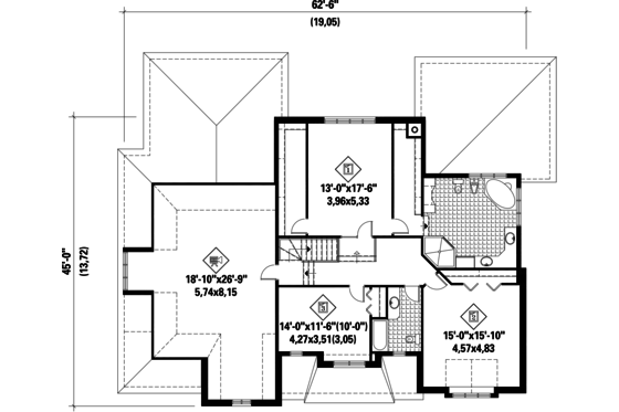 Floor Plan - Upper Floor for European House Plan #25-4782 - 3 bed, 2 bath
