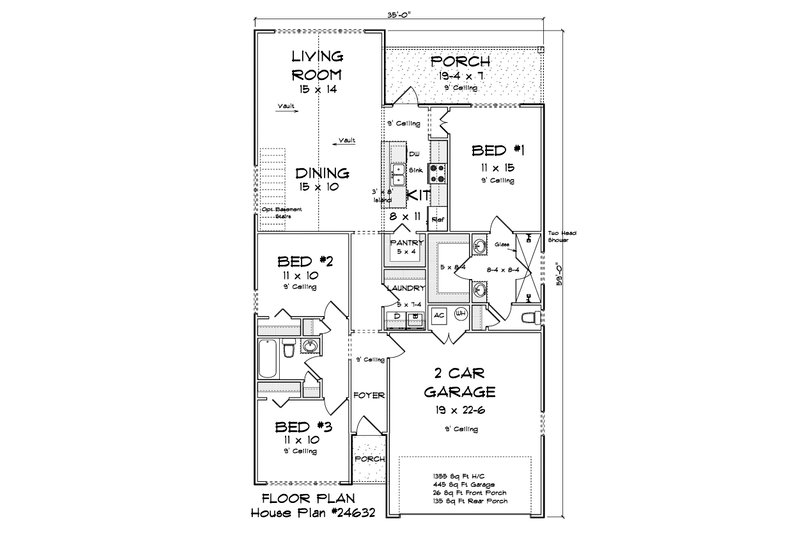 Architectural House Design - Floor Plan - Main Floor for Cottage House Plan #513-2425 - 3 bed, 2 bath