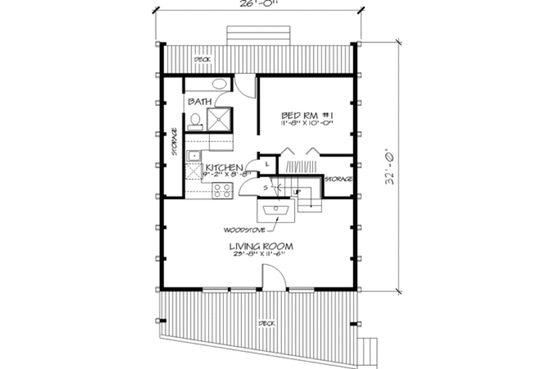Cabin Style House Plan - 1 Beds 1 Baths 908 Sq/Ft Plan #320-145