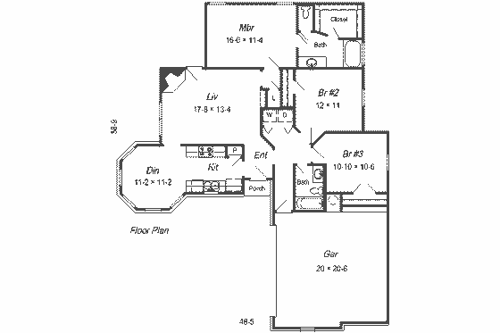 Floor Plan - Main Floor for Traditional House Plan #329-168 - 3 bed, 2 bath