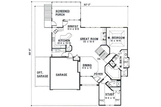 Floor Plan - Main Floor for European House Plan #67-361 - 4 bed, 3 bath
