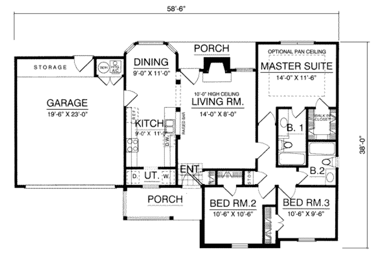 Home Plan - Floor Plan - Main Floor for Farmhouse House Plan #40-164 - 3 bed, 2 bath