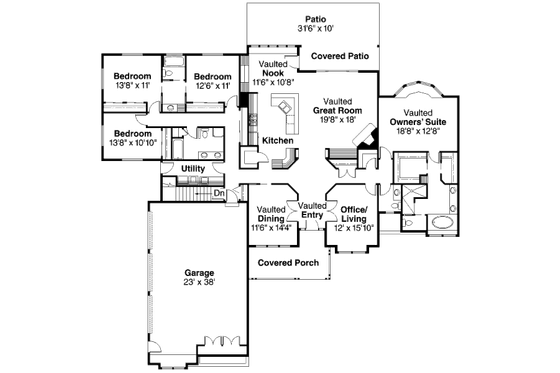 Floor Plan - Main Floor for Ranch House Plan #124-206 - 4 bed, 3.5 bath