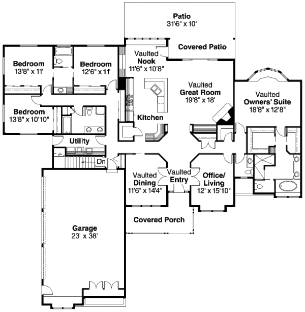 Ranch Floor Plan - Main Floor Plan #124-206