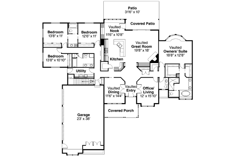 Home Plan - Floor Plan - Main Floor for Ranch House Plan #124-206 - 4 bed, 3.5 bath