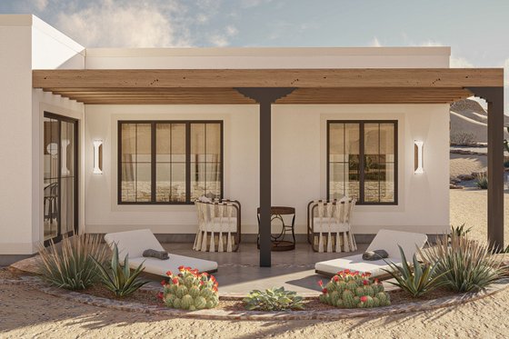 Exterior - Rear Elevation for Adobe / Southwestern House Plan #455-572 - 3 bed, 2 bath