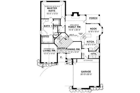 Floor Plan - Main Floor for Traditional House Plan #40-158 - 4 bed, 2.5 bath