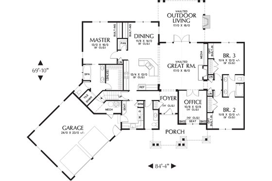 Main level Floor plan - 2200 square foot Craftsman home
