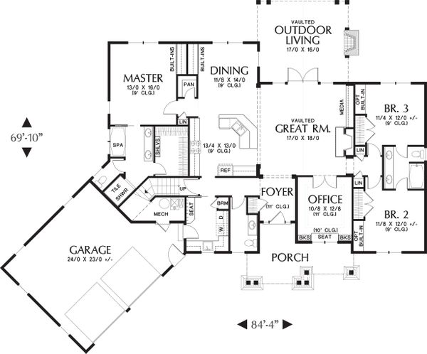 House Blueprint - Main level Floor plan - 2200 square foot Craftsman home