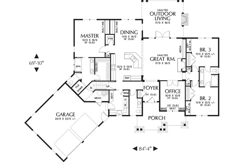 Architectural House Design - Main level Floor plan - 2200 square foot Craftsman home