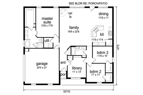 Floor Plan - Main Floor for Traditional House Plan #84-604 - 3 bed, 2 bath