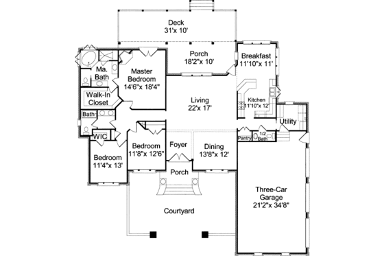 Floor Plan - Main Floor for Traditional House Plan #37-101 - 3 bed, 2.5 bath
