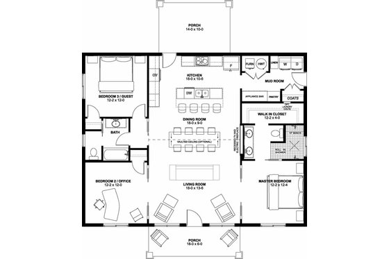 Floor Plan - Main Floor for Farmhouse House Plan #126-271 - 3 bed, 2 bath