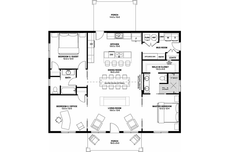House Plan Design - Floor Plan - Main Floor for Farmhouse House Plan #126-271 - 3 bed, 2 bath