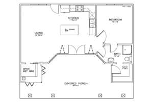 Floor Plan - Main Floor for Southern House Plan #8-130 - 1 bed, 1 bath