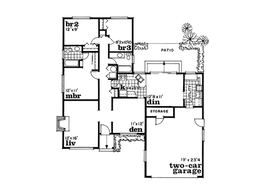 Floor Plan - Main Floor for Ranch House Plan #47-450 - 3 bed, 2 bath