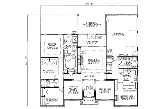Floor Plan - Main Floor for Traditional House Plan #17-143 - 3 bed, 2.5 bath