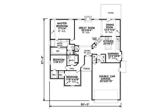 Floor Plan - Main Floor for Traditional House Plan #65-341 - 3 bed, 2 bath