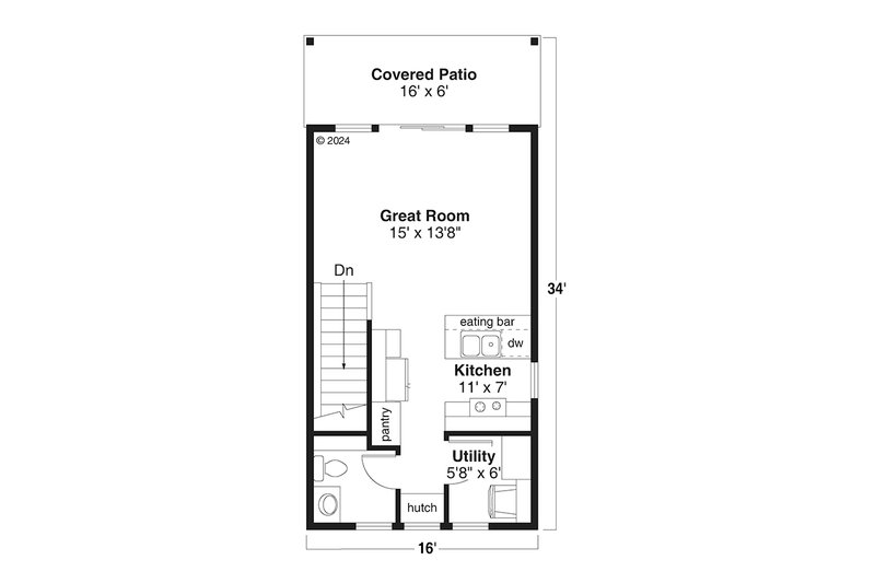 House Design - Floor Plan - Main Floor for Craftsman House Plan #124-1364 - 1 bed, 1.5 bath