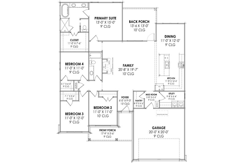 Architectural House Design - Floor Plan - Main Floor for Farmhouse House Plan #1096-103 - 4 bed, 2 bath