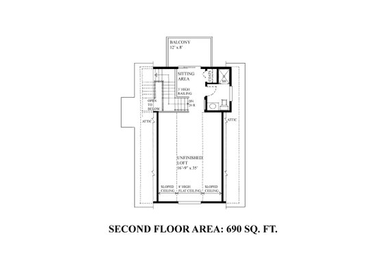 Floor Plan - Upper Floor for Bungalow House Plan #118-132, 1 bath