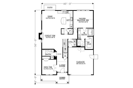 Floor Plan - Main Floor for Craftsman House Plan #53-487 - 4 bed, 3 bath