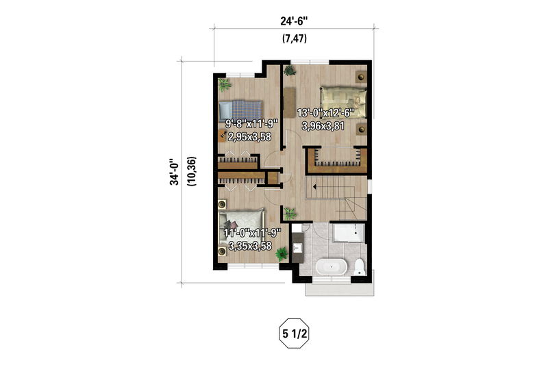 Home Plan - Floor Plan - Upper Floor for Contemporary House Plan #25-5021 - 4 bed, 2 bath